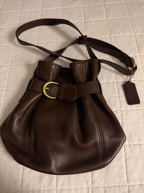 Coach Brown Leather Shoulder Bag with Gold Buckle